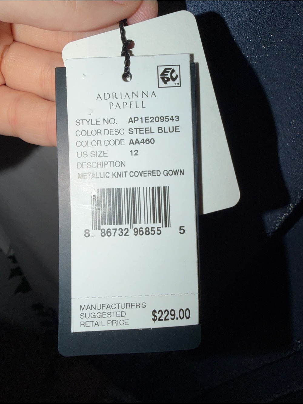 Adrianna Papell Navy Metallic V-Neck Long Sleeve Maxi Dress - Picture 7 of 11